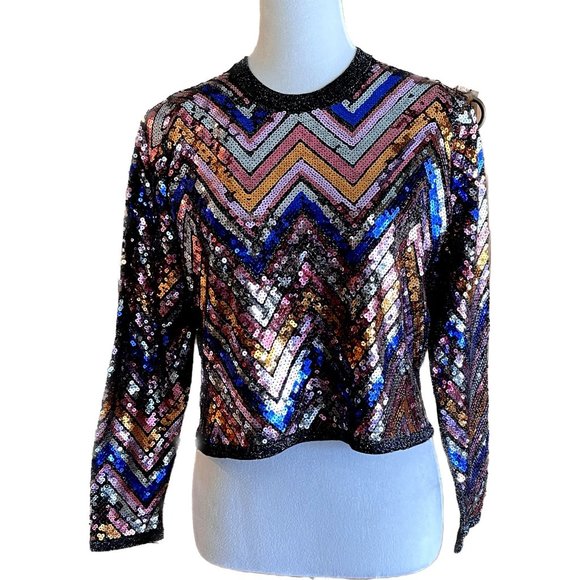Zara Tops Zara Knit Small Fully Sequin Top Cropped Long Sleeve